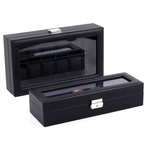 Woven Pattern PU Leather Watch Box Jewelry Storage Display Box, 6 Bits, 12 Bits