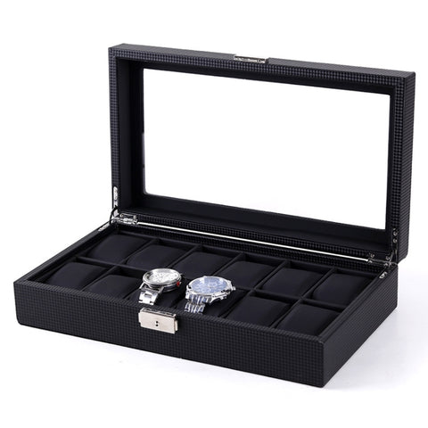 Woven Pattern PU Leather Watch Box Jewelry Storage Display Box, 6 Bits, 12 Bits