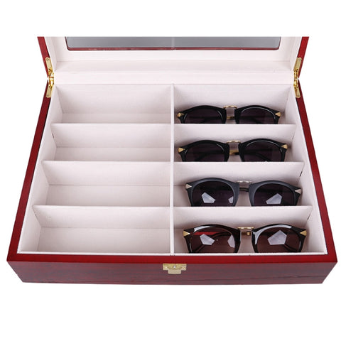 Baked Paint 8-Bit Glasses Case High-End Sunglasses Storage Display Outer Wooden Box, Size: 34.5x26.5x9 cm