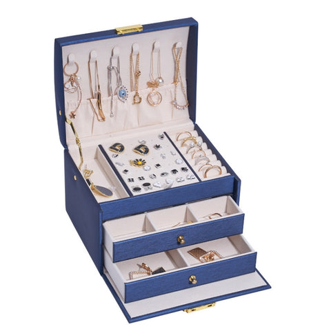 Three-Layer Leather Drawer Type Jewelry Storage Box Earrings Box With Lock, Three-Layer (Nude Pink), Three-Layer (Navy Blue), Three-Layer (Creamy White), Three-Layer (Dark Green)
