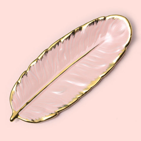 Phnom Penh Ceramic Dessert Plate Feather Plate Banana Leaf Fruit Dried Fruit Storage Tray, Size:, Large （Bright Emerald), Small (Bright Emerald), Large (Bright Peach Pink), Small (Bright Peach Pink), Large (Matt Black), Small (Matte  Black)            ...