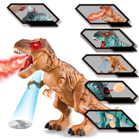 Electric Spray Egg Laying Dinosaur Toy Can Project Dinosaur Model, Brown, Blue