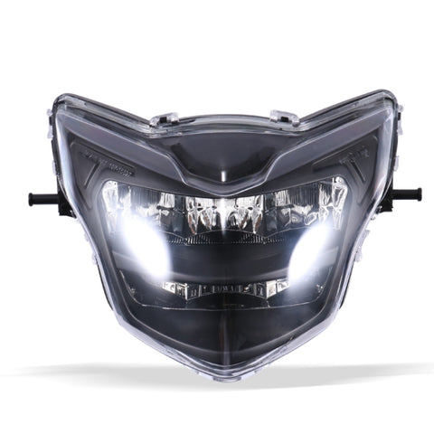 Motorcycle LDE Retro Headlights LED Far Near Beam Lights For Yamaha LC135 V2-V6, Transparent Glass, Smoked Glass
