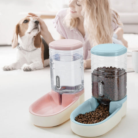 Hipidog Pet Automatic Feeder Cat & Dog Waterer Feeding Bowl Combined Grain Storage Bucket, Drinking Fountain (Blue), Drinking Fountain (Green), Drinking Fountain (Pink), Drinking Fountain (Grey), Feeder (Blue), Feeder (Green), Feeder (Pink), Feeder (Grey)