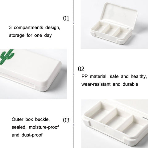 8 PCS Small Portable Moisture-proof Sealed Medicine Box 3 Compartments A Day Medicine Divided, Flamingo, Cactus, Turtle Leaf, Pineapple, Letter