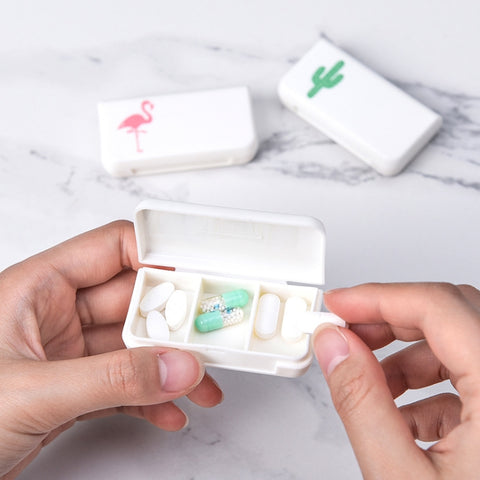 8 PCS Small Portable Moisture-proof Sealed Medicine Box 3 Compartments A Day Medicine Divided, Flamingo, Cactus, Turtle Leaf, Pineapple, Letter