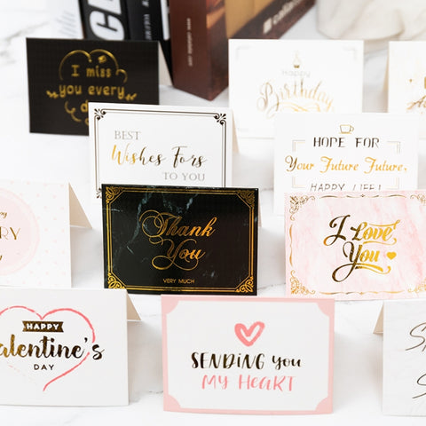 100 PCS Valentines Day Bronzing Greeting Card Flower Shop Birthday Thank You Card, Wish You All The Best, I Miss You Every Day, Thank You Very Much, I Keep You In My Heart Forever, Happy Every Day, Send You My Heart, Bright Future Happy Life           ...