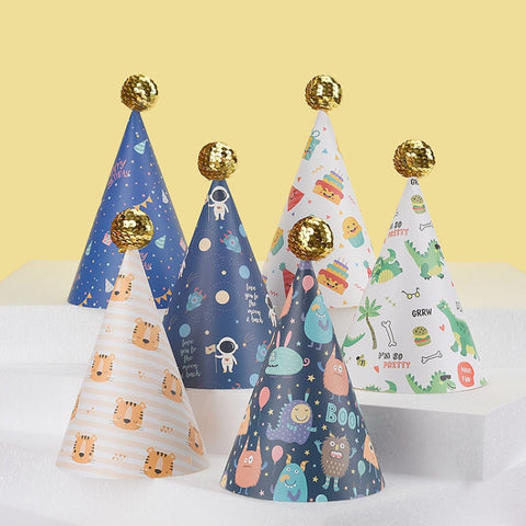 20 PCS Cute Children Bronzing Birthday Hats Cake Baking Decoration Party Hats, Cats, Unicorn, Wave Point, Daisy, Happy Birthday, Star & Moon Bronzing, Golden Ball Cap Happy Birthday, Golden Ball Cap 2 Monster, Golden Ball Cap Spaceman                  ...