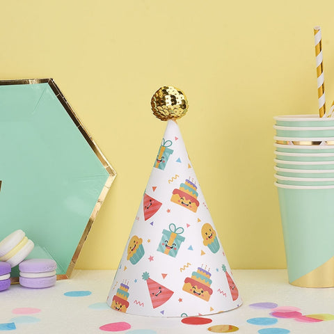 20 PCS Cute Children Bronzing Birthday Hats Cake Baking Decoration Party Hats, Cats, Unicorn, Wave Point, Daisy, Happy Birthday, Star & Moon Bronzing, Golden Ball Cap Happy Birthday, Golden Ball Cap 2 Monster, Golden Ball Cap Spaceman                  ...