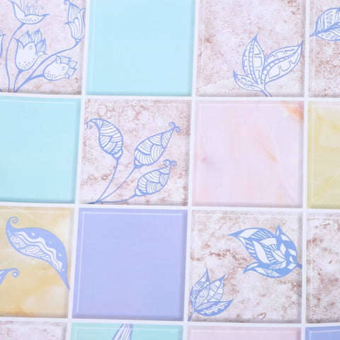 Kitchen Anti-Smoke Tile Wall Stickers Stove Wallpaper, Happy Every Day, Purple Vine, Blossoming Flowers, Blue Ans White Porcelain
