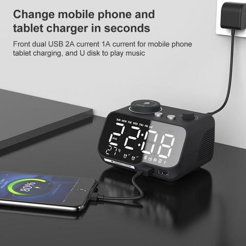 M9 Wireless Bluetooth Speaker Multifunctional Desktop Alarm Clock Support TF Card & U Disk & AUX, US Plug, EU Plug, UK Plug