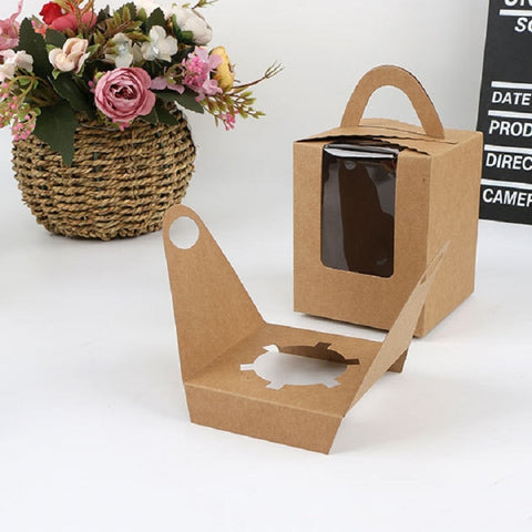 30 PCS Transparent Window 1 Piece Cardboard Portable Cup Cake Box Mousse Pastry Box, White, Gold, Marble, Cowhide Color, Blue, Black, Pink, Green, Red