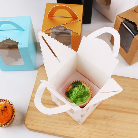 30 PCS Transparent Window 1 Piece Cardboard Portable Cup Cake Box Mousse Pastry Box, White, Gold, Marble, Cowhide Color, Blue, Black, Pink, Green, Red