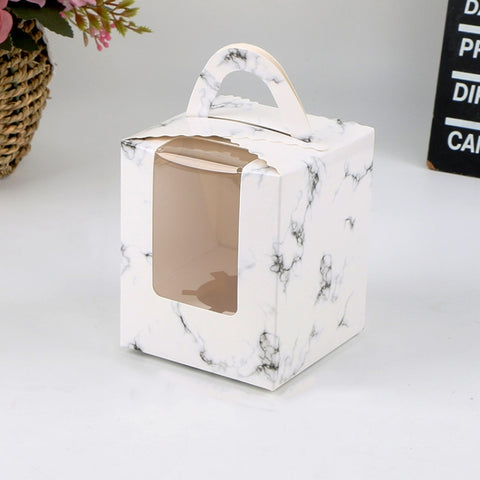 30 PCS Transparent Window 1 Piece Cardboard Portable Cup Cake Box Mousse Pastry Box, White, Gold, Marble, Cowhide Color, Blue, Black, Pink, Green, Red