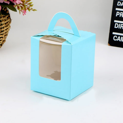 30 PCS Transparent Window 1 Piece Cardboard Portable Cup Cake Box Mousse Pastry Box, White, Gold, Marble, Cowhide Color, Blue, Black, Pink, Green, Red