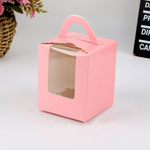 30 PCS Transparent Window 1 Piece Cardboard Portable Cup Cake Box Mousse Pastry Box, White, Gold, Marble, Cowhide Color, Blue, Black, Pink, Green, Red