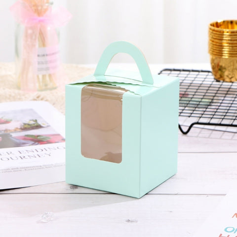 30 PCS Transparent Window 1 Piece Cardboard Portable Cup Cake Box Mousse Pastry Box, White, Gold, Marble, Cowhide Color, Blue, Black, Pink, Green, Red