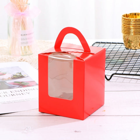 30 PCS Transparent Window 1 Piece Cardboard Portable Cup Cake Box Mousse Pastry Box, White, Gold, Marble, Cowhide Color, Blue, Black, Pink, Green, Red
