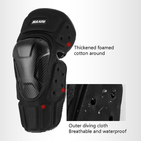 SULAITE Off-Road Motorcycle Windproof Warmth Drop-Proof Breathable Carbon Fiber Protective Gear, Knee Pads+Elbow Pads, Knee Pads