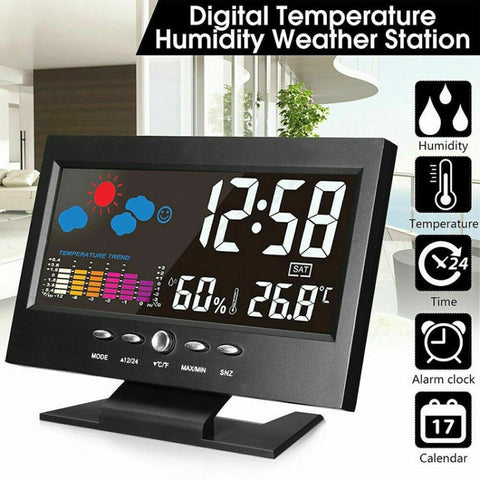 8082T Weather Forecast Clock LED Color Screen Perpetual Calendar Temperature And Humidity Intelligent Voice Control Electronic Alarm Cloc,Specification:, Black, Black + USB