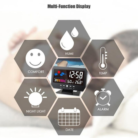 8082T Weather Forecast Clock LED Color Screen Perpetual Calendar Temperature And Humidity Intelligent Voice Control Electronic Alarm Cloc,Specification:, Black, Black + USB