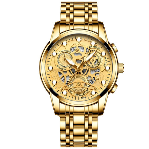 FNGEEN 4088 Men Hollow Quartz Watch Student Waterproof Luminous Watch, Full Gold Gold Surface, Full Gold Black Surface, Black Steel Black Surface White Nails, Black Steel Black Surface Gold Nails, Gold And Gold Surface, Gold Black Surface              ...