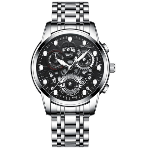 FNGEEN 4088 Men Hollow Quartz Watch Student Waterproof Luminous Watch, Full Gold Gold Surface, Full Gold Black Surface, Black Steel Black Surface White Nails, Black Steel Black Surface Gold Nails, Gold And Gold Surface, Gold Black Surface              ...