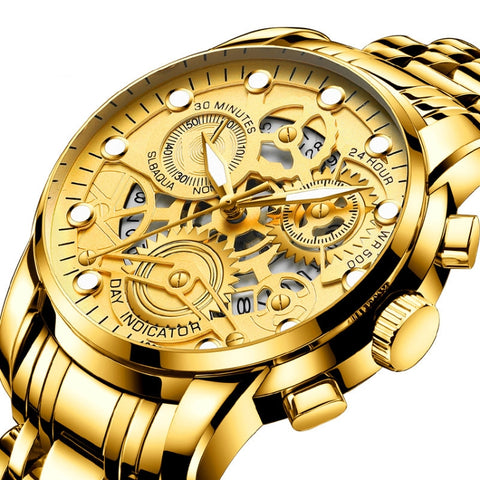 FNGEEN 4088 Men Hollow Quartz Watch Student Waterproof Luminous Watch, Full Gold Gold Surface, Full Gold Black Surface, Black Steel Black Surface White Nails, Black Steel Black Surface Gold Nails, Gold And Gold Surface, Gold Black Surface              ...