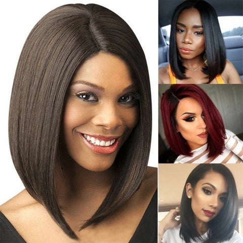 Ladies Short Hair Bobo Head Synthetic Hair Cover, Black, Red Wine, Light Brown, Dark Brown, Black Brown