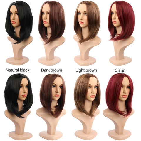 Ladies Short Hair Bobo Head Synthetic Hair Cover, Black, Red Wine, Light Brown, Dark Brown, Black Brown