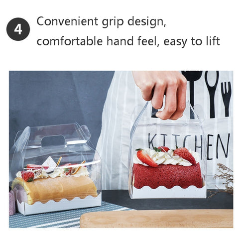 50 Pieces Portable Long Cake Roll Transparent Box Pastry Baking Packaging Box, Small Roll (13x8x10cm), Half Roll (16x9x9cm)