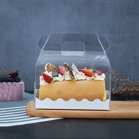 50 Pieces Portable Long Cake Roll Transparent Box Pastry Baking Packaging Box, Small Roll (13x8x10cm), Half Roll (16x9x9cm)