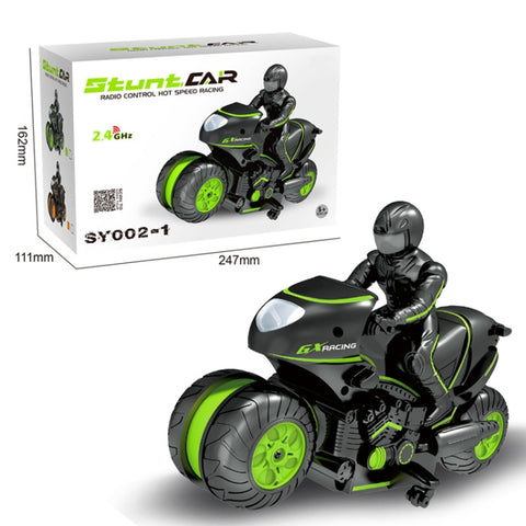 2.4G Remote Control Motorcycle Drifting Rotating High-Speed Side-Tracking Off-Road Motorcycle, Black Green, Black Orange