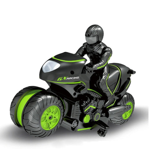 2.4G Remote Control Motorcycle Drifting Rotating High-Speed Side-Tracking Off-Road Motorcycle, Black Green, Black Orange