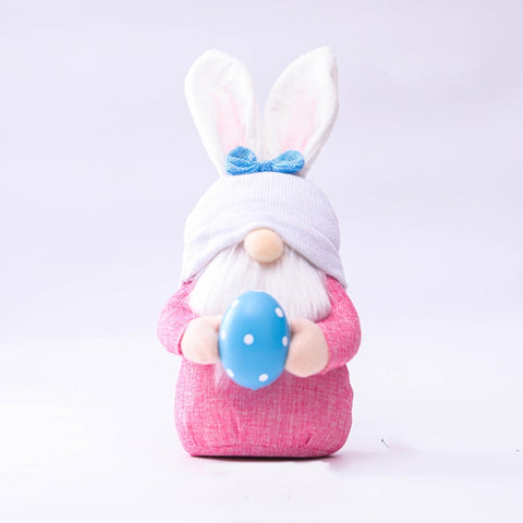 2 PCS Easter Pink Ears Plaid Bunny Dwarf Doll Elf Doll Ornaments Home Decoration Products, Faceless Men, Bunny