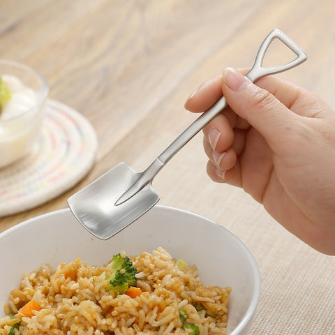 410 Stainless Steel Shovel Spoon Retro Cute Square Head Spoon