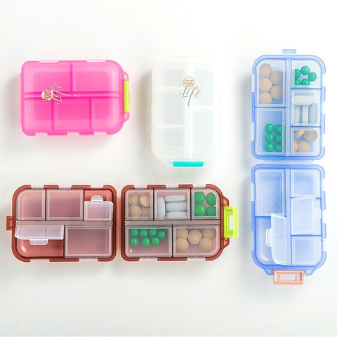 Mizi Small Pill Box Portable Dispensing Medicines Boxes, 10 Grid (Gray), 10 Grid (Brown), 10 Grid (Green), 10 Grid (Blue), 10 Grid (White), 10 Grid (Pink), 7 Grid (Grey), 7 Grid (Brown), 7 Grid (Green), 7 Grid (Blue), 7 Grid (Pink)