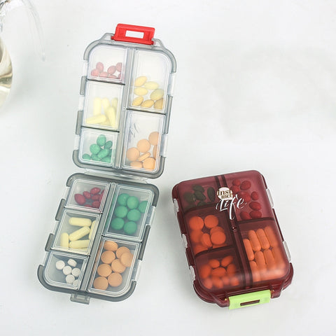 Mizi Small Pill Box Portable Dispensing Medicines Boxes, 10 Grid (Gray), 10 Grid (Brown), 10 Grid (Green), 10 Grid (Blue), 10 Grid (White), 10 Grid (Pink), 7 Grid (Grey), 7 Grid (Brown), 7 Grid (Green), 7 Grid (Blue), 7 Grid (Pink)