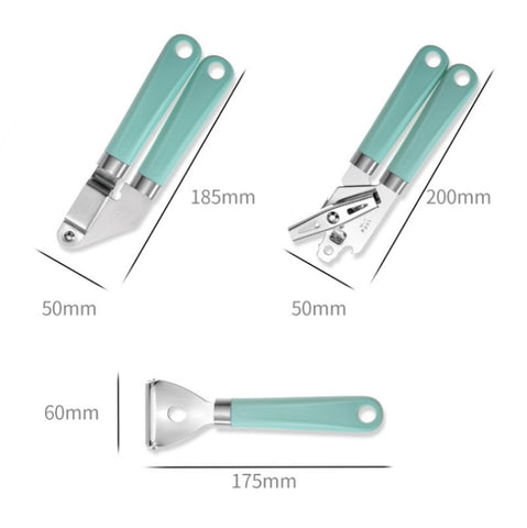 9 in 1 Plastic Handle Stainless Steel Kitchen Utensils Household Gadget Set, Cyan, Black