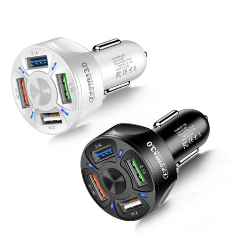 BK-358 3A QC3.0 4USB Car Charger One For Four Mobile Phone Car Charger, Black, White