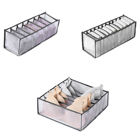 3 in 1 Underwear Drawer Storage Box Household Socks Folding Storage Box, Beige, Gray