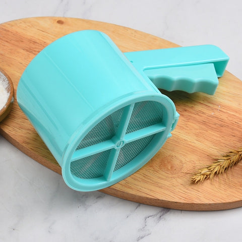 Convenient Hand-Held Semi-Automatic Four Sieve Baking Tool, Blue, Orange, White, Pink