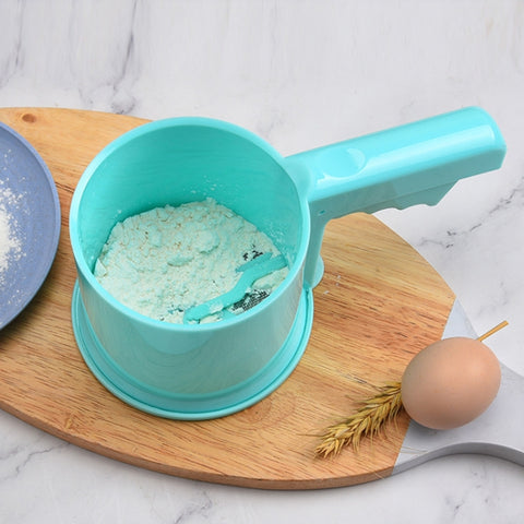 Convenient Hand-Held Semi-Automatic Four Sieve Baking Tool, Blue, Orange, White, Pink