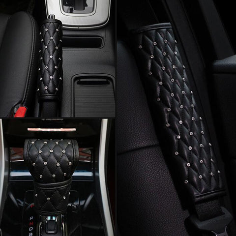 Car Interior Cover Diamond Car Accessories, A Pair Shoulder Guard, Gear Cover, Handbrake Cover