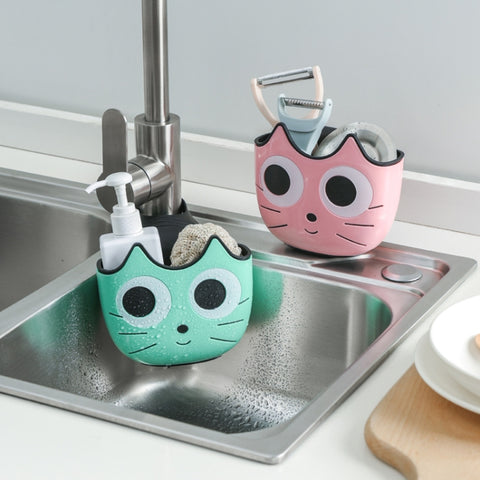 Kitchen Cartoon Multifunctional Sink Drain Hanging Bag Adjustable Buckle Bathroom Storage Basket, Pink, Blue, Green