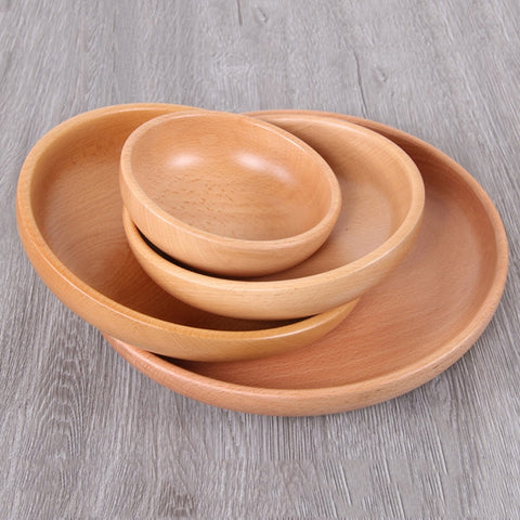 Round Fruit Plate Salad Bowl Thick Wood Dried Fruit Plate Fruit Sushi Plate, 15cm, 20cm, 25cm, 30cm