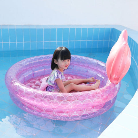 Inflatable Mermaid Shape Pool Home Children Baby Pink Round Swimming Pool Floating Air Cushion, 90cm, 120cm, 150cm