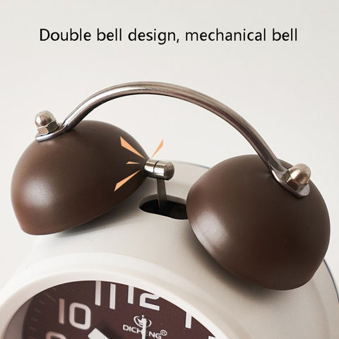 6016 Simple Bell Small Alarm Clock Students Learning Bedside Clock With Night Light, Red, Green, Coffee Color