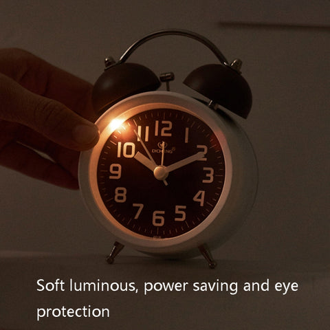 6016 Simple Bell Small Alarm Clock Students Learning Bedside Clock With Night Light, Red, Green, Coffee Color