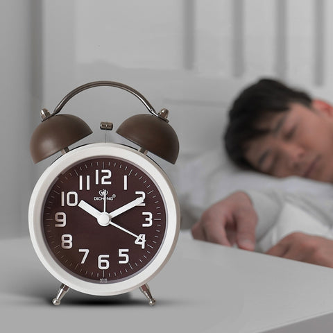 6016 Simple Bell Small Alarm Clock Students Learning Bedside Clock With Night Light, Red, Green, Coffee Color